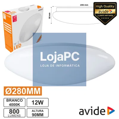 PAINEL LED REDONDO APLIQUE 12W 280MM 4000K 800LM AVIDE