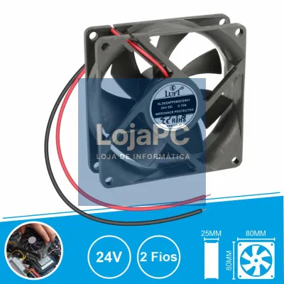 Ventoinha 24V 80x80x25mm 2 Fios KLD024PP080CSWH LUFT