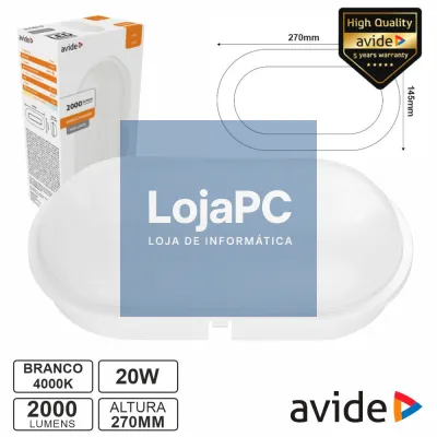 Painel LED Oval Aplique 20W 270mm 4000K 2000lm IP65 AVIDE