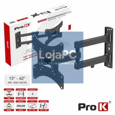 Suporte TV Articulado 3 pontos 13-42" 25kg Vesa 200x200 PROK