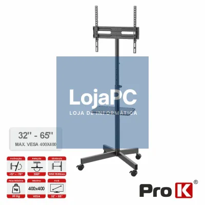 Suporte TV Chão c/ Rodas 32-65" 30kg Vesa 400x400 PROK
