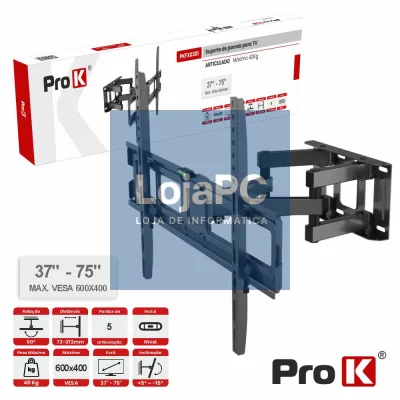 Suporte TV Articulado 5 pontos 37-75" 40kg Vesa 600x400 PROK