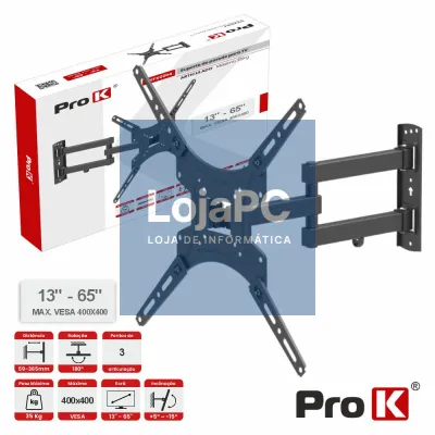 Suporte TV Articulado 3 pontos 13-65" 35kg Vesa 400x400 PROK