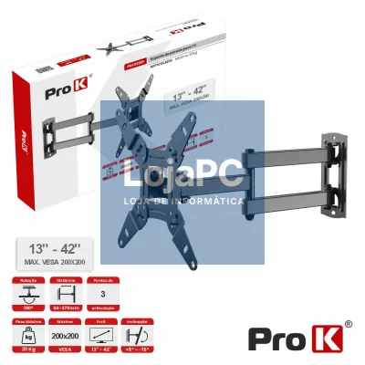 Suporte TV Articulado 3 pontos 13-42" 20kg Vesa 200x200 PROK