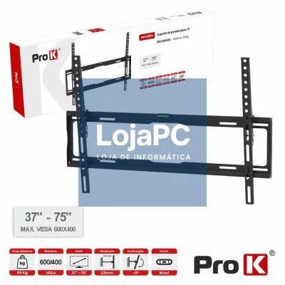 Suporte TV Inclinável 37-75" 45kg Vesa 600x400 PROK