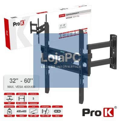Suporte TV Articulado 3 pontos 32-60" 25kg Vesa 400x400 PROK