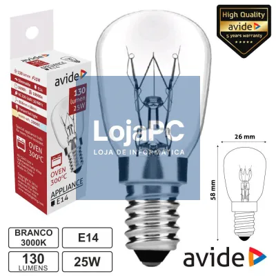 LÂMPADA E14 25W 230V 300ºC P/ FORNOS AVIDE
