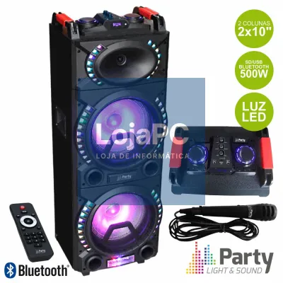 COLUNA AMP. 2X10" 500W MIC/USB/BT/AUX/FM MESA EFEITOS IBIZA