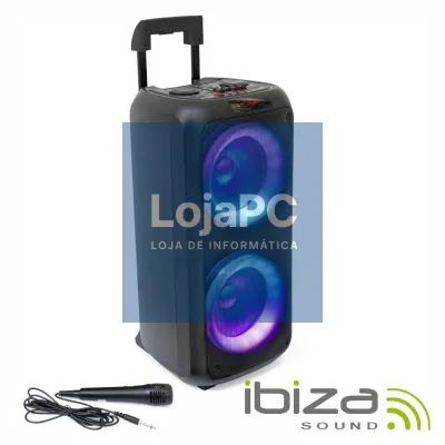 Coluna Amplificada 2X8" USB/SD/AUX/BT LED TWS IBIZA