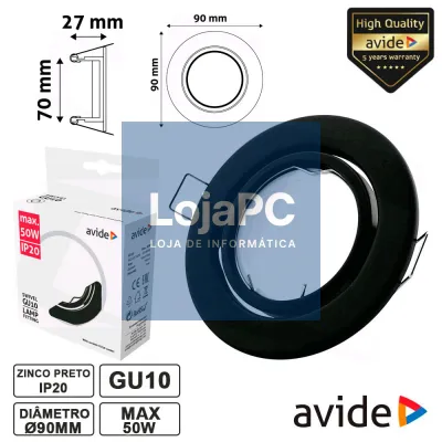 ARO REDONDO AJUSTÁVEL PRETO P/ MR16-GU10 AVIDE