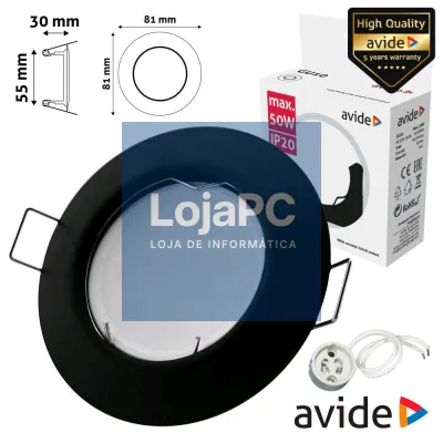 ARO REDONDO FIXO CÓNICO PRETO P/ MR16-GU10 AVIDE
