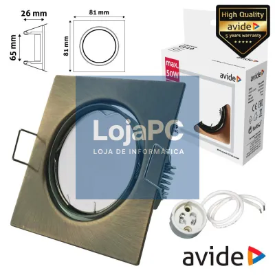 ARO QUADRADO AJUSTÁVEL COBRE P/ MR16-GU10 AVIDE