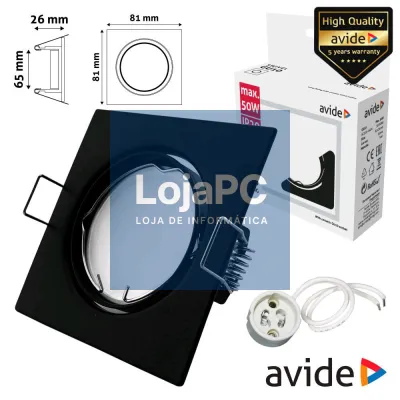 ARO QUADRADO AJUSTÁVEL PRETO P/ MR16-GU10 AVIDE