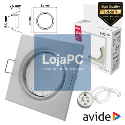 ARO QUADRADO AJUSTÁVEL BRANCO P/ MR16-GU10 AVIDE