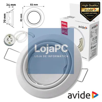 ARO REDONDO AJUSTÁVEL CÓNICO BRANCO P/ MR16-GU10 AVIDE