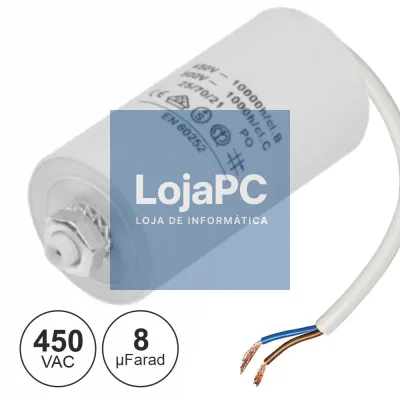 Condensador Arranque 8uF 450V + Terra C/ Fios