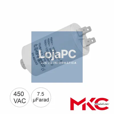 Condensador Arranque 7.5uF 450V C/ Terminais Faston