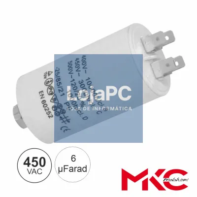 Condensador Arranque 6uF 450V C/ Terminais Faston