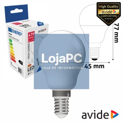 Lâmpada LED E14 Globo G45 4.5W 230V 6400K 470lm AVIDE