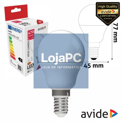 Lâmpada LED E14 Globo G45 4.5W 230V 3000K 470lm AVIDE
