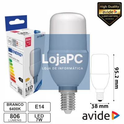 Lâmpada LED E14 Stick T37 7W 230V 6400K 806lm AVIDE