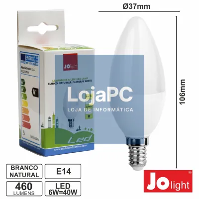 LÂMPADA E14 6W=40W 230V LED VELA BRANCO NATURAL JOLIGHT