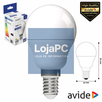 Lâmpada LED E14 Globo G45 6.5W 230V 6400K 806lm AVIDE