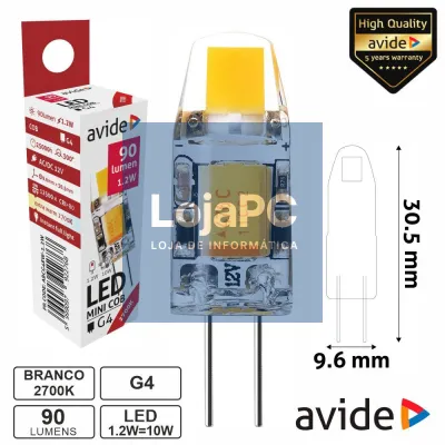 Lâmpada LED G4 1.2W 12V 2700k 90lm AVIDE