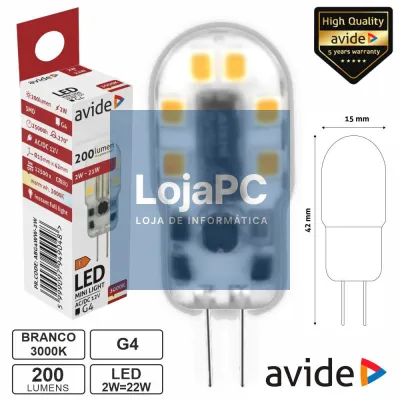 Lâmpada LED G4 2W 12V 3000K 200lm AVIDE