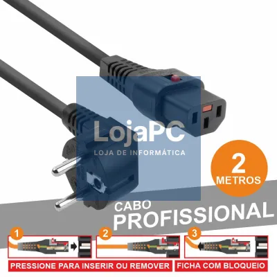 Cabo Alimentação Prof. Schuko Macho 3p/ Iec C13 Fêmea 2m