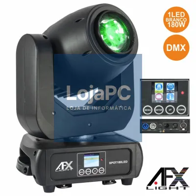 MOVING HEAD SPOT 1 LED 180W BRANCO 3 RODAS GOBO DMX AFXLIGHT