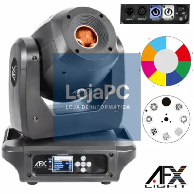 Moving Head Spot 1 LED 100W Preto 2 Rodas Gobo DMX AFXLIGHT