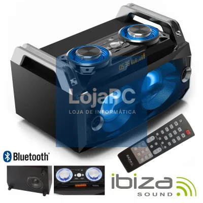 SISTEMA SOM PORTÁTIL 120Wmáx USB/BT/FM/REC LEDS IBIZA