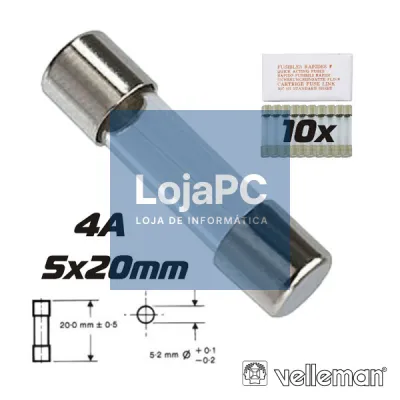 FUSÍVEL 5X20 FUSÃO RÁPIDA 4A (10X) VELLEMAN