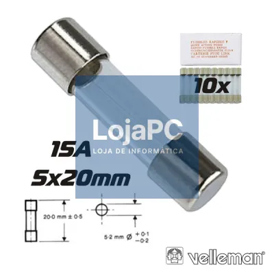 FUSÍVEL 5X20 FUSÃO RÁPIDA 15A (10X) VELLEMAN