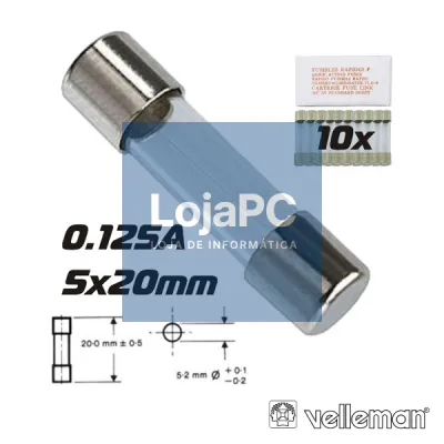 FUSÍVEL 5X20 FUSÃO RÁPIDA 0.125A (10X) VELLEMAN