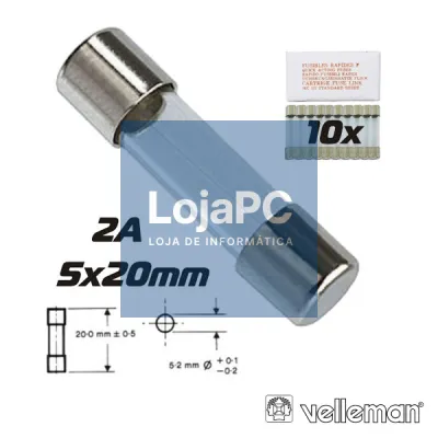 FUSÍVEL 5X20 FUSÃO RÁPIDA 2A (10X) VELLEMAN