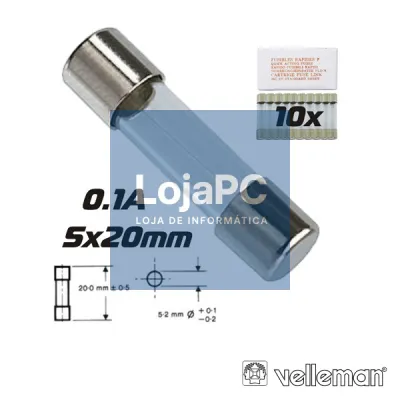 FUSÍVEL 5X20 FUSÃO RÁPIDA 0.1A (10X) VELLEMAN