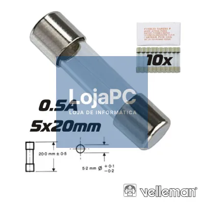FUSÍVEL 5X20 FUSÃO RÁPIDA 0.5A (10X) VELLEMAN