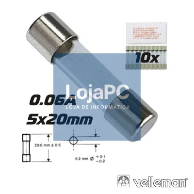 FUSÍVEL 5X20 FUSÃO RÁPIDA 0.06A (10) VELLEMAN