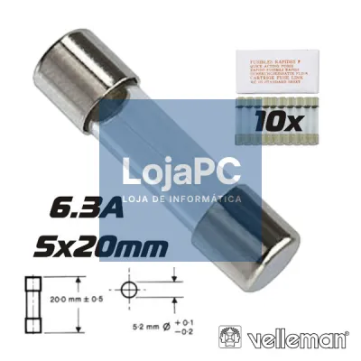 FUSÍVEL 5X20 FUSÃO RÁPIDA 6.3A (10X) VELLEMAN