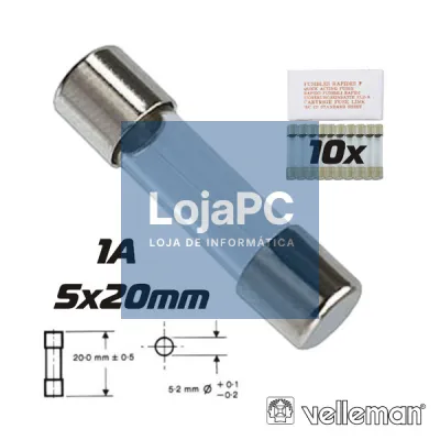 FUSÍVEL 5X20 FUSÃO RÁPIDA 1A (10X) VELLEMAN