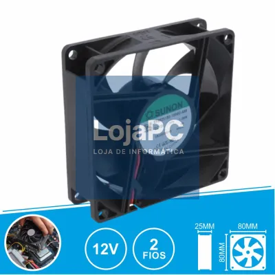 Ventoinha 12VDC 80x80x25mm 2 Fios EF80251B2-1000U-A99 SUNON