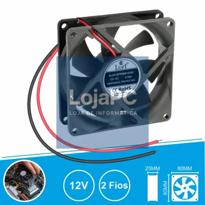 Ventoinha 12V 80x80x25mm 2 Fios KLD012PP080CSWS LUFT