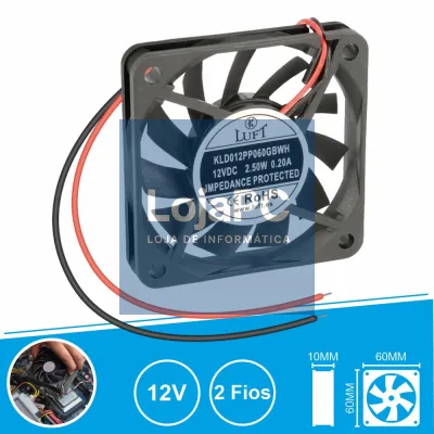 Ventoinha 12V 60x60x10mm 2 Fios KLD012PP060GBWH LUFT