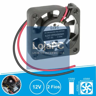 Ventoinha 12V 40x40x10mm 2 Fios KLD012PP040GSWH LUFT