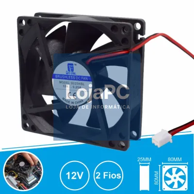 Ventoinha 12V 80x80x25mm 2 Fios