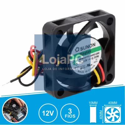 Ventoinha 12VDC 40x40x10mm 3 Fios MF40101V1-1000U-G99 SUNON