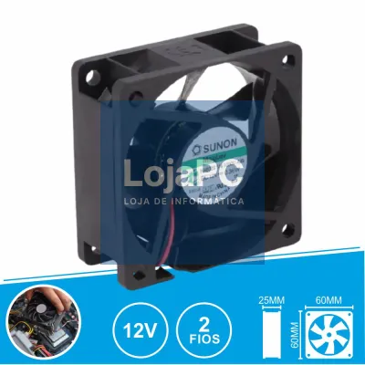 Ventoinha 12VDC 60x60x25mm 2 Fios HA60251V4-1000U-A99 SUNON