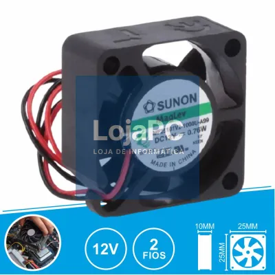 Ventoinha 12VDC 25x25x10mm 2 Fios MF25101V2-1000U-A99 SUNON